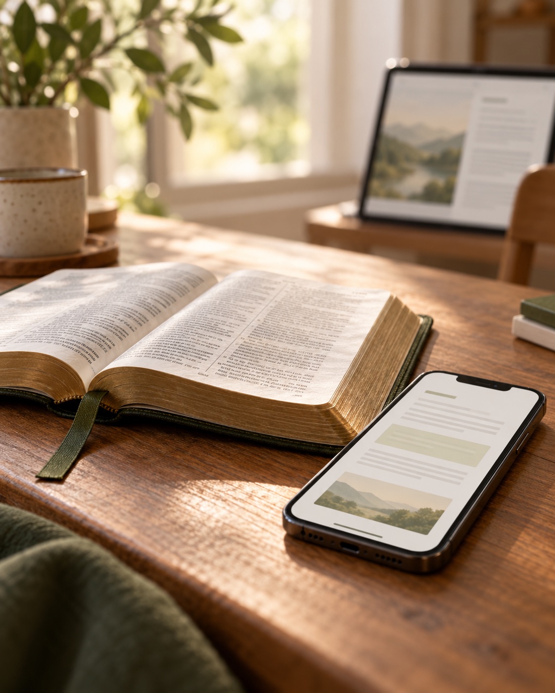 Bible and phone showing the same reading